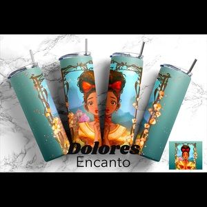 Dolores Encanto 20oz Metal tumbler magslider lid and straw